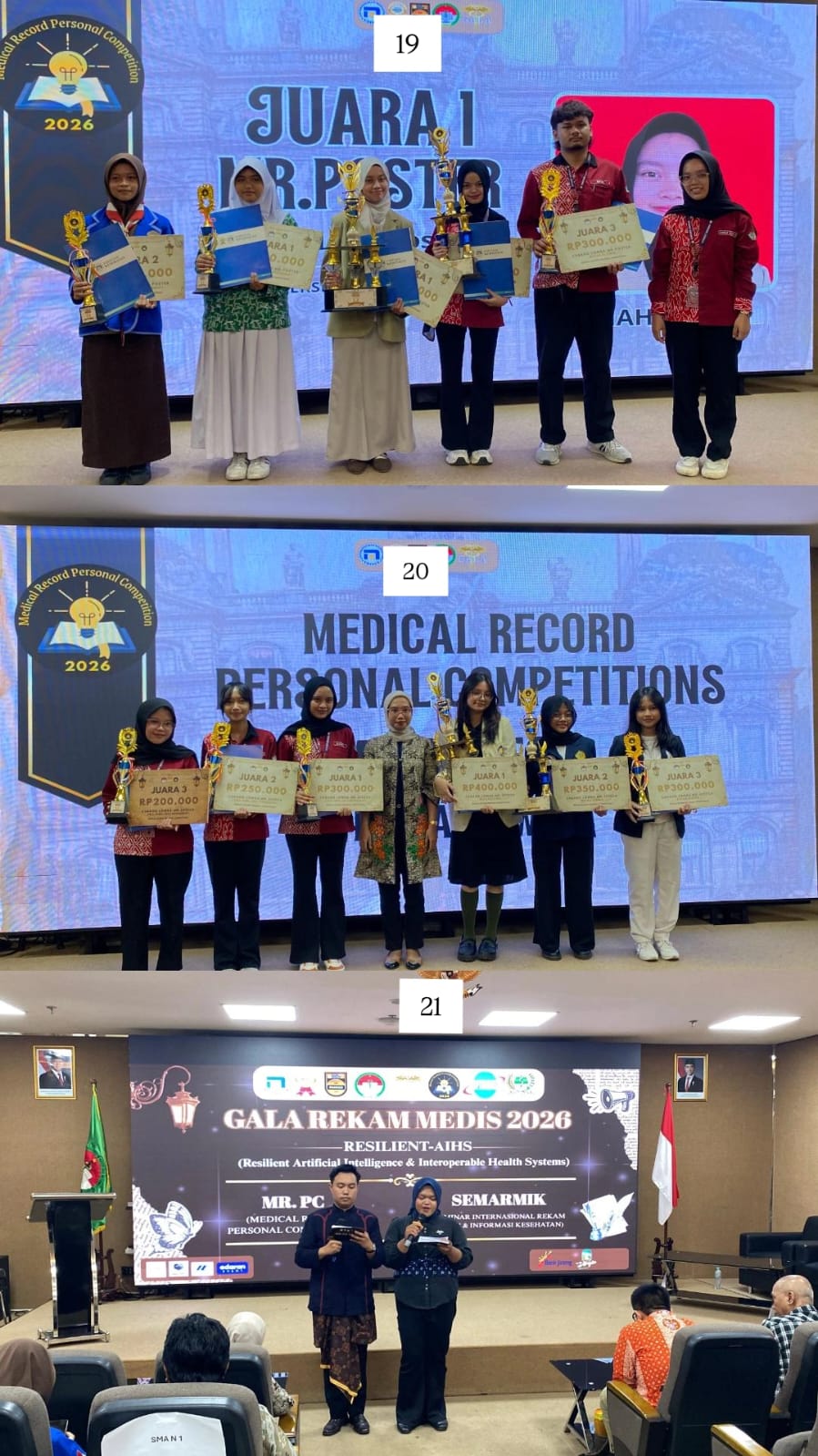 Keterangan : Gambar 19 Pengumuman Juara Lomba MR.Poster, Gambar 20 Pengumuman Juara Lomba Mr.Speech, Gambar 21 Penutupan Acara oleh MC